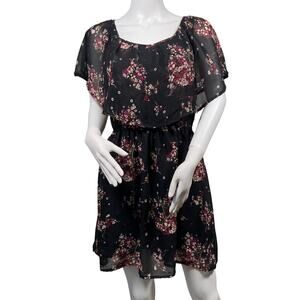 Wet Seal Floral Tiered Mini Dress Size Medium Dark Romantic Lined Pink Black